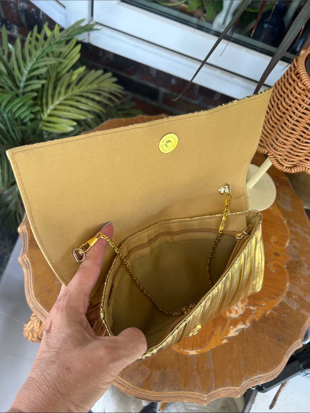 Gold Pleated Evening Clutch - Crossbody - Picture 6 of 8